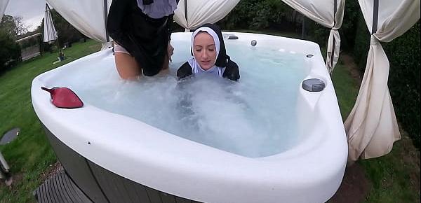  Two Naughty Nuns Get Wet In The Hot Tub